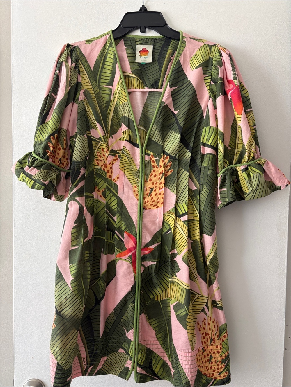 FARM Rio Pink Tropical-Leaf Midi Dress